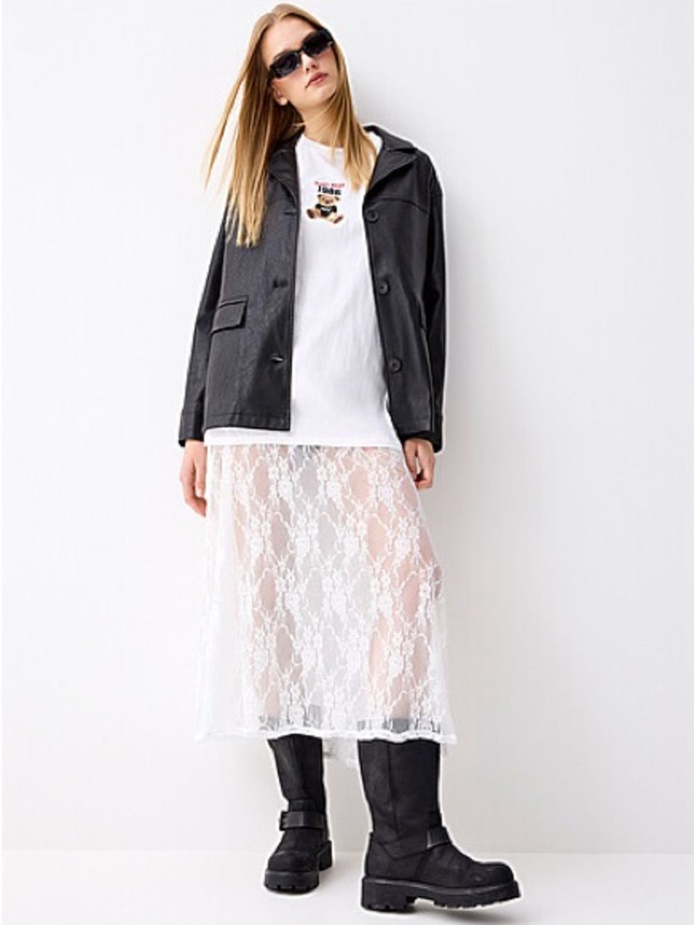 white sheer lace midi skirt
